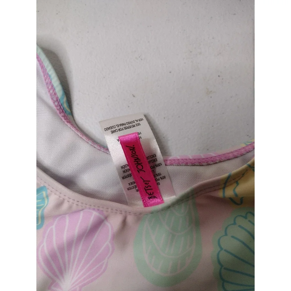 Betsey Johnson Kids Pink Seashell 3pc Rash Guard Bikini Swimsuit Set Size 6